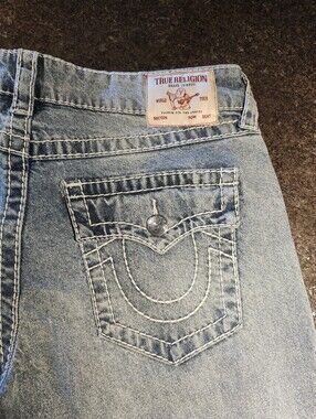 New True Religion Light Blue Bobbi Baggy Jeans with Rhinestone Details 27/31